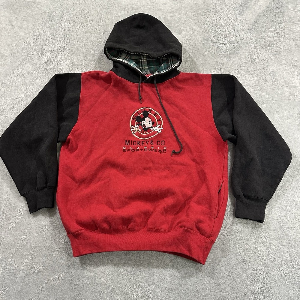 Vintage Micky & Co. Hoodie Adult Large Pullover Red Black Colorblock Classic